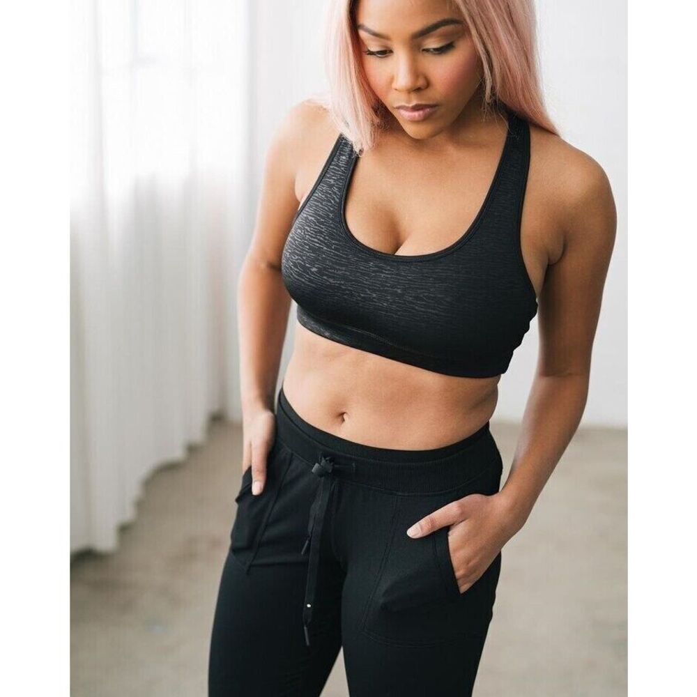 Zyia Active Bomber Sports Bra Size XS‎ Black Mesh Panel Racerback Padded Workout